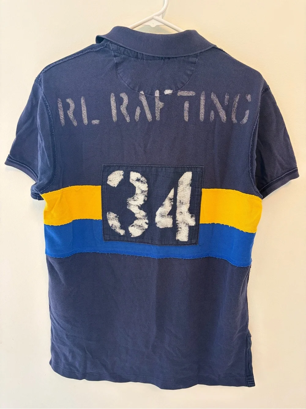 Vintage Polo Ralph Lauren Sz Medium Blue Sriped River Rafting Embroidered Logo